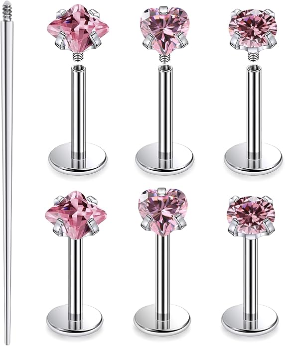 20G 18G 16G Astm F136 Titanium Internal Thread Flat Back Earrings Nose Studs Tragus Helix Conch Cartilage Lobe Earrings Medusa Labret Snake Bite Monroe Lip Ring Piercing Jewelry For Women Men