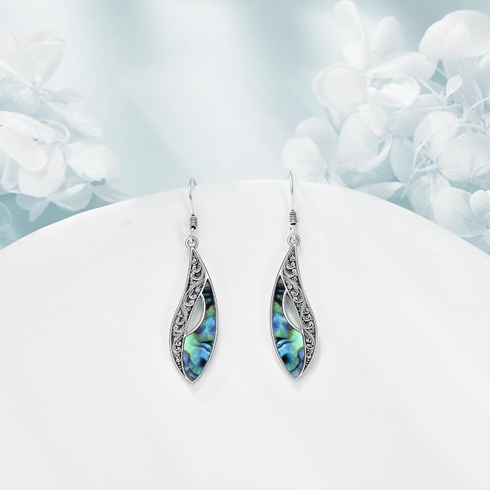 Abalone Shell Dangle Drop Earrings for Women 925 Sterling Silver Filigree Bohemian Earrings Jewelry Gift