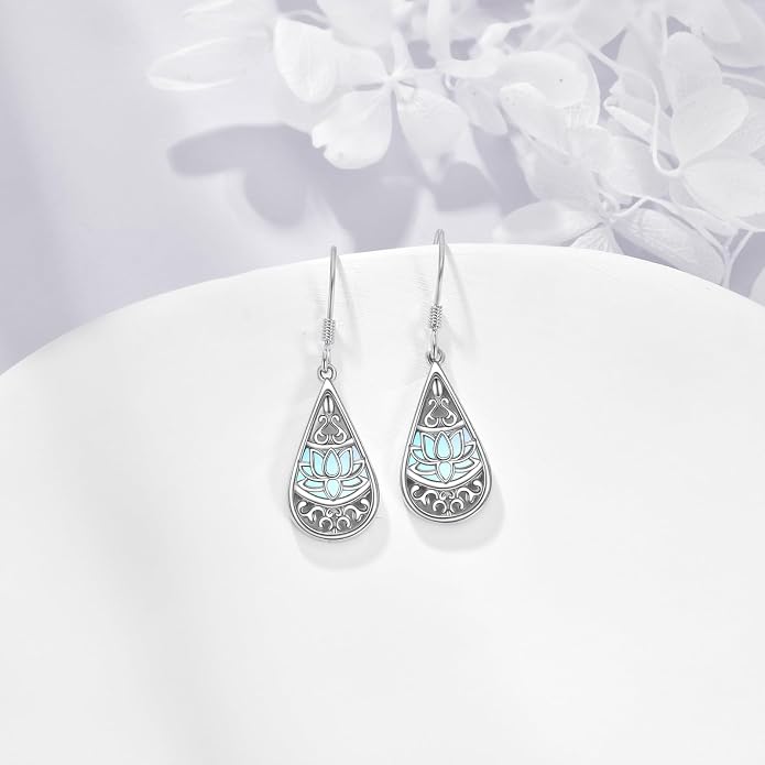 CRMAD Hummingbird/Bee/Leaves/Sunflower/Daisy/Dragonfly/Rose/Lotus Flower Sterling Silver Filigree Teardrop Earrings Abalone Shell Jewelry for Women