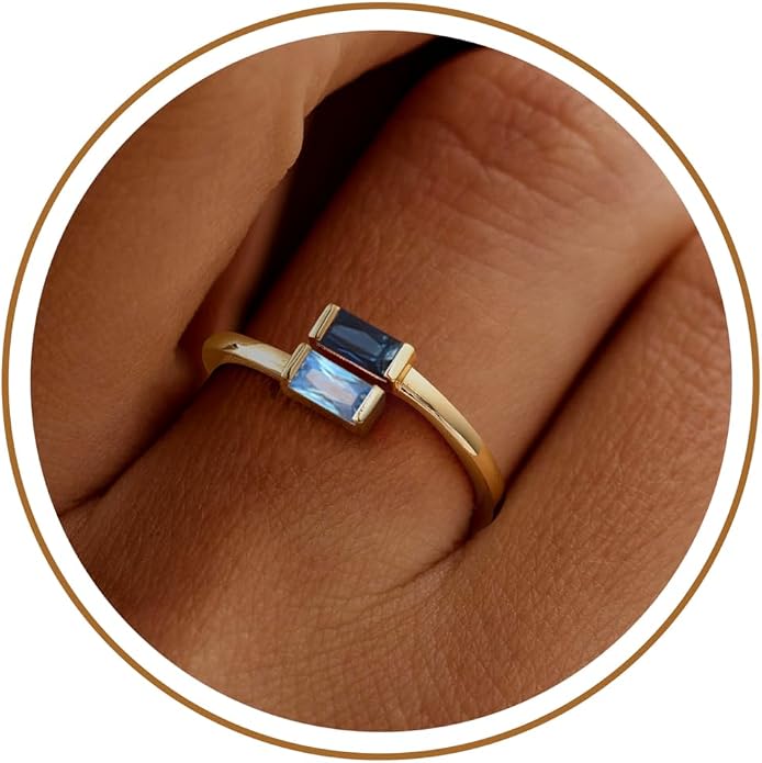 JSJOY Birthstone Rings for Women Dainty Emerald Blue Ring Birthday Gifts for Mom Her Gemstones CZ Ring for Teens Gold Rings That Don't Tarnish Adjustable Ring Jewelry Gifts