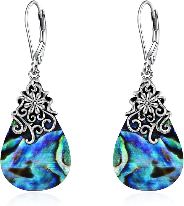 POPLYKE Dragonfly Butterfly Hummingbird Sunflower Earrings 925 Sterling Silver Abalone Shell Moonstone Leverback Earrings Jewelry