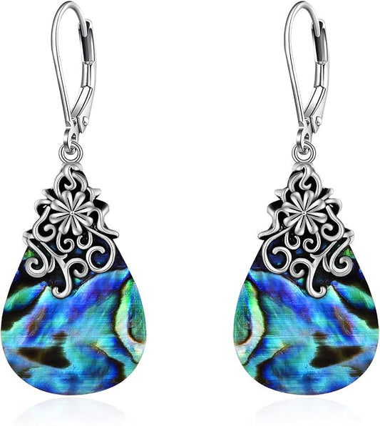 POPLYKE Dragonfly Butterfly Hummingbird Sunflower Earrings 925 Sterling Silver Abalone Shell Moonstone Leverback Earrings Jewelry