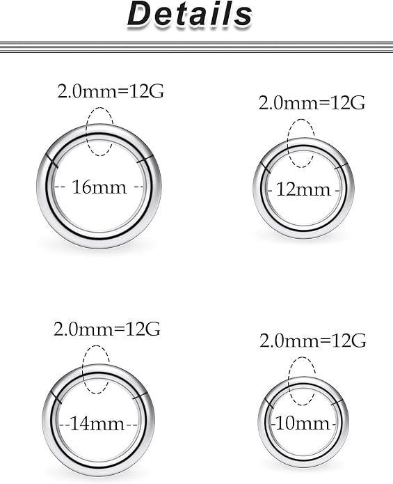 20G-2G Surgical Steel Hinged Clicker Septum Nose Rings Gauges Earrings Seamless Hoops Eyebrow Lip Ring Cliker Helix Tragus Daith Rook Earrings for Women Men