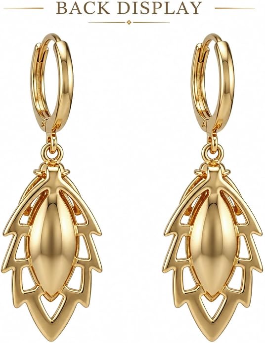 14K Gold Plated Dangle Drop Earrings, Hypoallergenic Cubic Zirconia Crystal Teardrop Leaf & Feather Earrings, Vintage Long Linear Threader Chandelier Statement Jewelry for Women Wedding Party Gifts