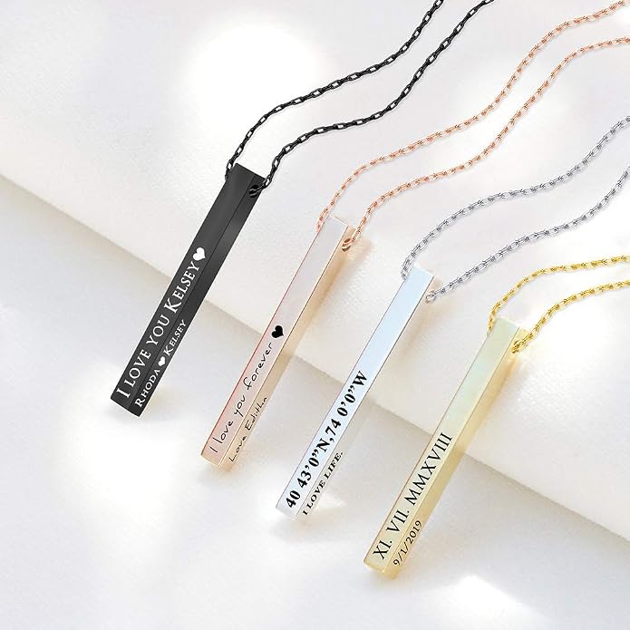 Personalized necklace Message Names Custom necklace Unisex Gold necklaces Vertical Cuboid Bar necklace