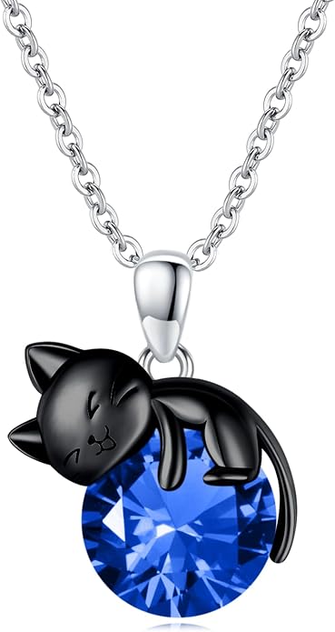 Cat Necklace Sterling Silver Cat Zircon Pendant Gothic Jewelry for Women Animal Lovers Gifts