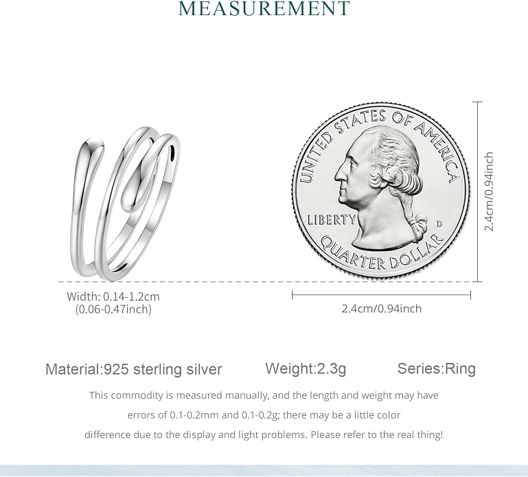 MUNDELL 925 Sterling Silver Simple Multi-layer Leaf Adjustable Ring Green Lucky Leaves Statement Ring for Women Promise Ring Fine Jewelry