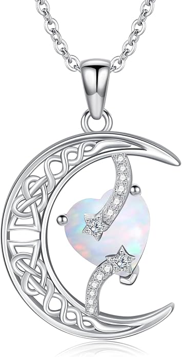 TOUPOP Moon and Star Birthstone Necklace for Women 925 Sterling Silver Celtic Moon Jewelry Birthday Mothers Day Gifts for Mom Wife Her