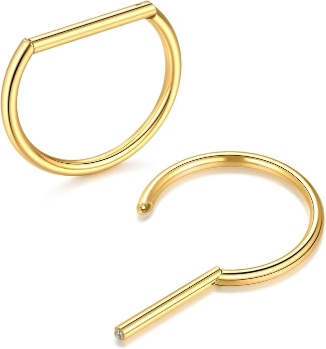 Oveta Titanium D Shaped Nipple Rings 14G for Nipple Piercing Jewelry Higned Segment Clicker Ring Hoops 11mm 12mm 14mm for Women Men, Silver Gold Black, 2PCS