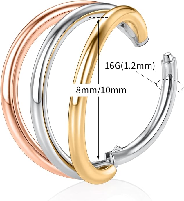 316L Surgical Steel Septum Clicker Ring Nose Ring Hoop Sleeper Hoop Earring Helix Rook Conch Cartilage Daith Tragus Earrings Lobe Nose Piercing Jewelry for Women