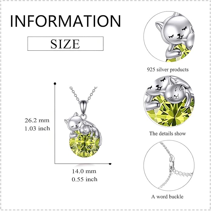 Cat Necklace Sterling Silver Cat Zircon Pendant Gothic Jewelry for Women Animal Lovers Gifts
