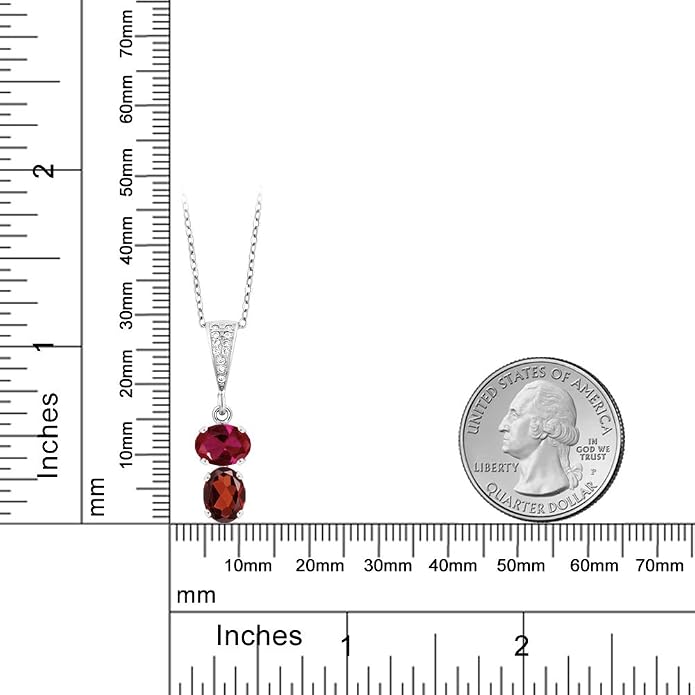 Gem Stone King 2-Stone Gemstone Birthstone Pendant Necklace for Women in 925 Sterling Silver | Oval 8x6MM | 18 Inch Silver Chain | Fine Jewelry for Her Mom Wife