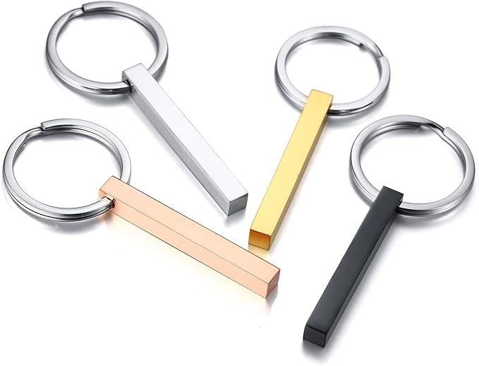 VNOX Personalized 4 Sided Keychain,Stainless Steel Vertical Bar Keychain,Gift for Family Lover Best Friend Bridesmaid