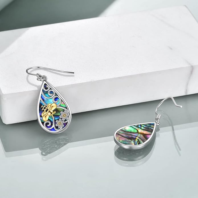 POPLYKE 925 Sterling Silver Tree of Life Dangle Earrings for Women Fashion Abalone Shell Jewelry Gifts for Mom Sister Friend Birthday