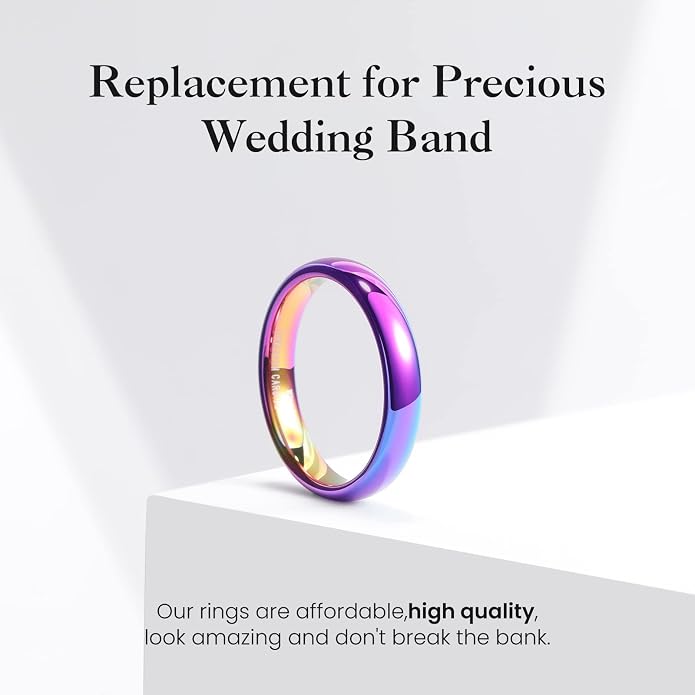 King Will Men's Women's Tungsten Carbide Ring 24k Gold Plated Rose Gold Plated Domed Polished Finish Wedding Band
