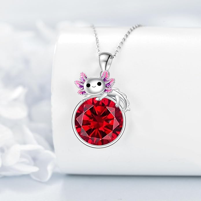 Birthstone Axolotl Necklace Sterling Silver Axolotl Pendant Cubic Zirconia Jewelry Birthday Gifts for Women Men