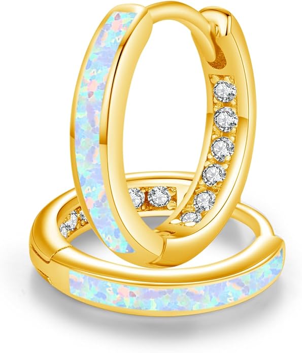 MEDWISE Mothers Day Gifts for Mom Multi Colored Opal Hoop Earrings for Women 925 Sterling Silver Huggie Hoop Earrings Jewelry Gift for Women Daughter Wife Mom Friends