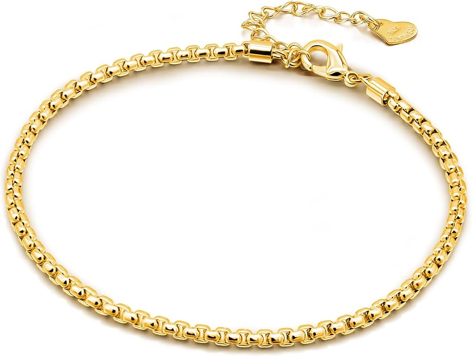 Dankadi Women 925 Sterling Silver Anklets Bracelet Men Simple Chopin/Box Chain/Twist Rope Chain Summer Beach Foot 24k Gold Plated Jewelry Gift