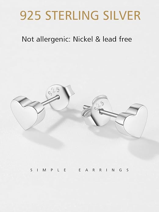FindChic Hypoallergenic Sterling Silver Small Bar/Heart/Dot/Triangle/Butterfly/Lightning Studs Earrings Minimalist Geometric Jewelry Valentine Gifts for Women Men Girls, with Gift Box