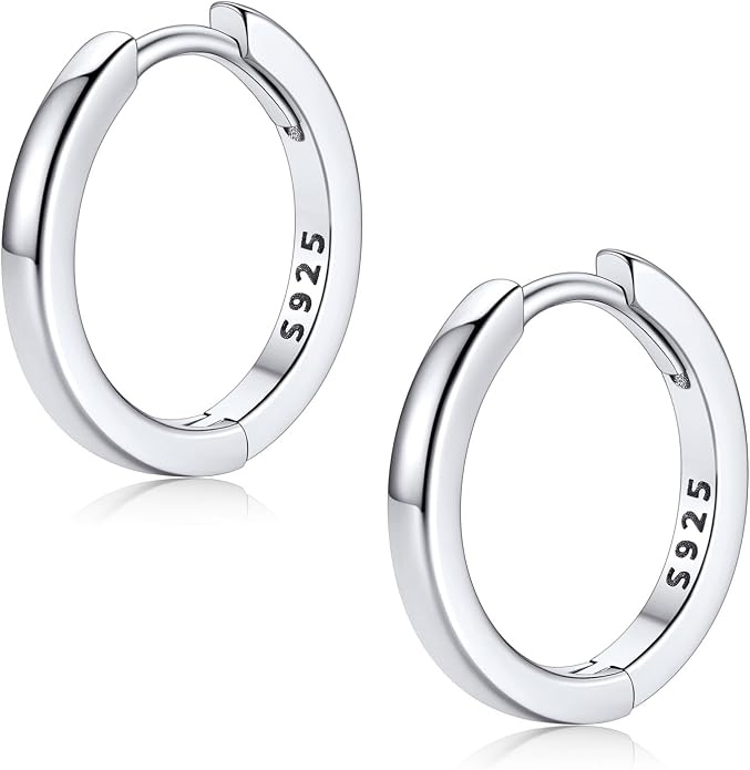 FaithHeart 925 Sterling Silver Huggie Hoop Earrings, Silver Small Hoop Earring for Women, 14K Gold/Black/Rose Gold Hypoallergenic Cartilage Earrings for Women 6/8/10/12/14/16/18/20mm