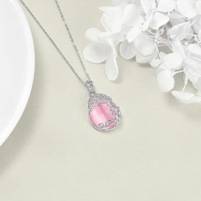 YAFEINI 925 Sterling Silver Moonstone Necklace Filigree Teardrop Pendant Necklace Jewelry for Women Girls