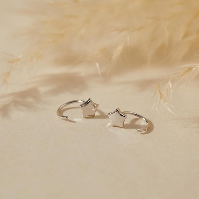 CHIC & ARTSY 925 Sterling Silver Half Hoop Earrings for Women, Small Huggie Hoops Set with Ball Bar Star Moon Cross & Pearl, Lightweight Comfort Fit Everyday & Sleep Earrings