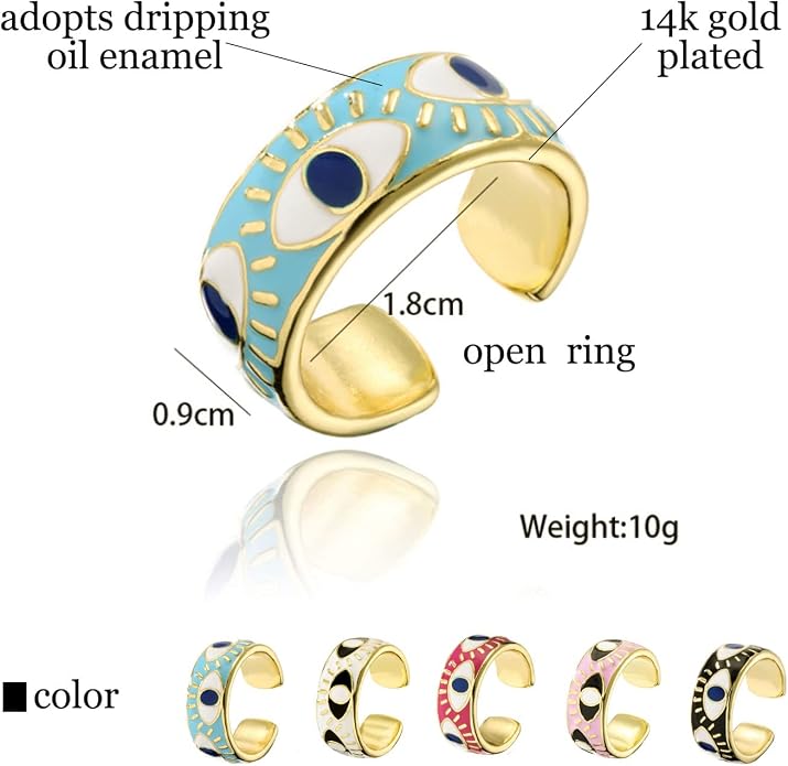 Chunky Gold Rings for Women Non Tarnish Evil Eye Ring Stackable Open Rings Trendy Statement Women Rings
