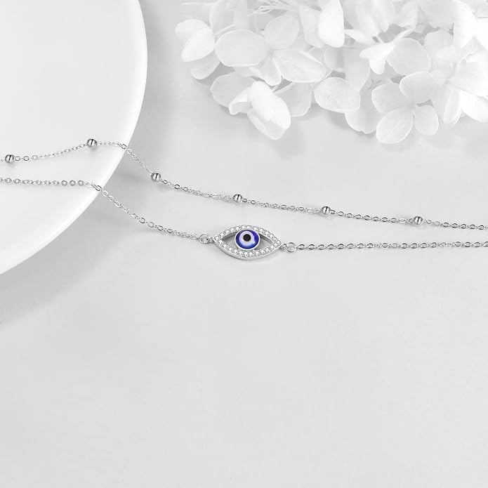 Evil Eye/Moon Star/Cross/Dragonfly/Sea Turtle Ankle Bracelets for Women 925 Sterling Silver Adjustable Anklets Jewelry Gifts for Women
