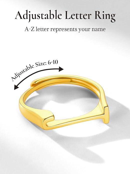 SILVERCUTE 925 Sterling Silver Initial Rings for Women,Adjustable Capital Letter Ring Hypoallergenic,Minimalist 925 Silver Rings for Mother Daughter