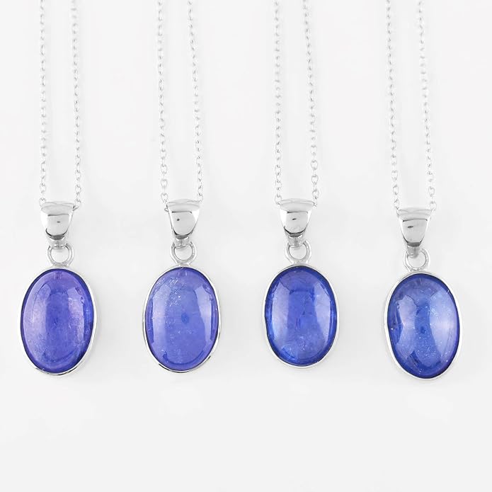 Natural Gemstone Pendant Necklace for Women, Healing Stone Chakra Crystal Birthstone 925 Sterling Silver Chain 18 Inch Birthday Christmas Gifts