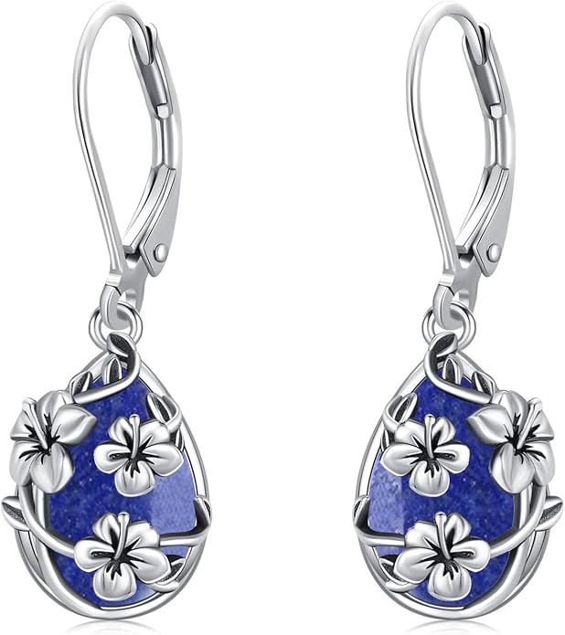 Flower Earrings 925 Sterling Silver Flower Teardrop Leverback Dangle Earrings Jewelry Gifts for Women Girls