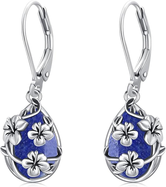 Flower Earrings 925 Sterling Silver Flower Teardrop Leverback Dangle Earrings Jewelry Gifts for Women Girls