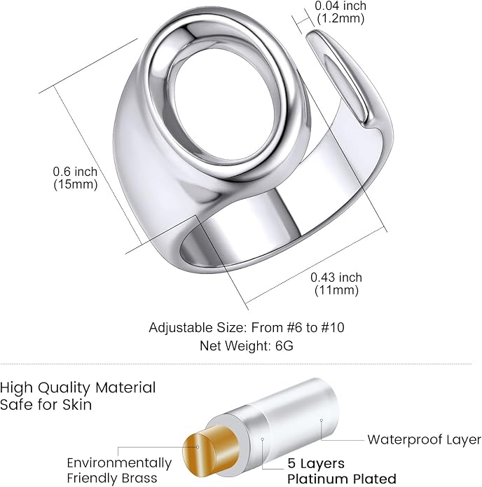 KeyStyle Bold Initial Letter Rings Adjustable, GoldChic Jewelry Women Gold Statement Ring Personalized Engraved Women’s Open Signet Ring for Party (Gold, White Gold, Black)