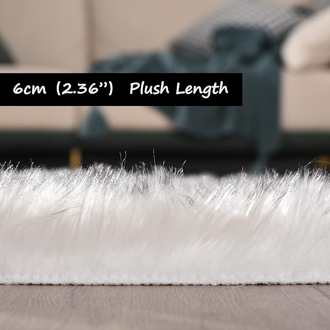 Goolela Sheepskin Area Rug 5x7 for Bedroom Living Room Fluffy Fuzzy Furry Rug Faux Fur Shaggy Plush Soft Washable Rectangle - White with Grey Tips
