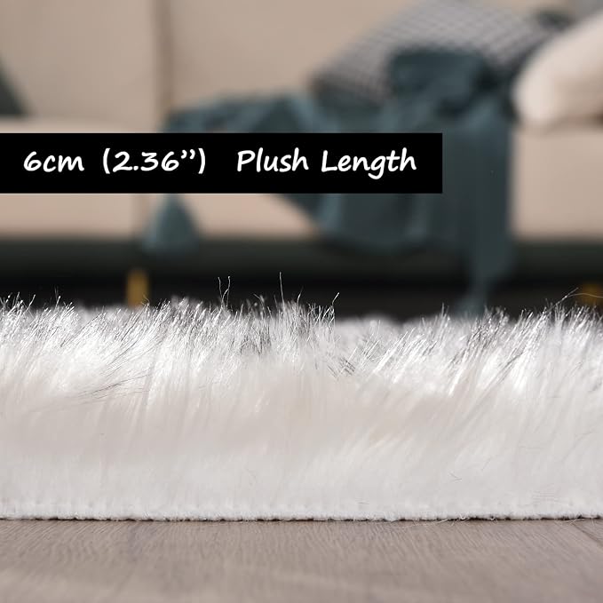 Goolela Fluffy Faux Sheepskin Fur Rug for Bedroom 3x5 White with Grey Tips Fuzzy Furry Bedside Plush Rug for Office Dorm Soft Shaggy Carpet Rectangle