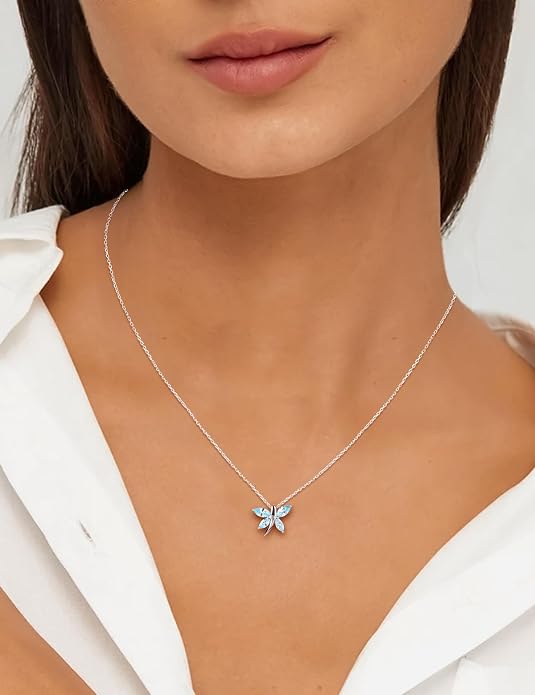 925 Sterling Silver Birthstone Necklaces for Women, Dainty Cute Dragonfly/Butterfly Pendant Necklace, Great Christmas/Anniversary Jewelry for Mother