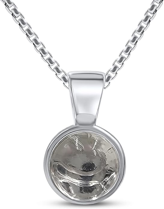 Natural gemstone 8mm round pendant with white gold over 925 sterling silver bezel cabochon plate and box chain, real genuine dainty birthstone gift for her, uniquelan jewelry