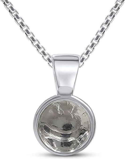 Natural gemstone 8mm round pendant with white gold over 925 sterling silver bezel cabochon plate and box chain, real genuine dainty birthstone gift for her, uniquelan jewelry