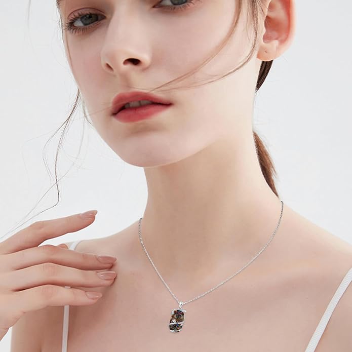 Bar Opal Leaf Necklace For Women S925 Sterling Silver White Opal Pendant with Leaf Charm Bar Pendant Jewelry Gift For Mom Daughter Wife