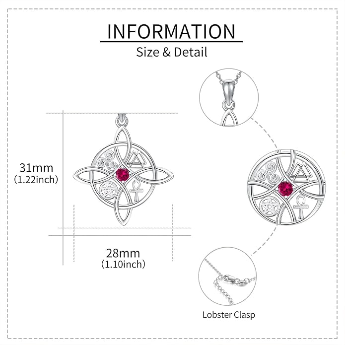 YAFEINI Sterling Silver Witches Knot Pendant Necklace - Celtic Cross Witch Jewelry Amulet Gifts for Women
