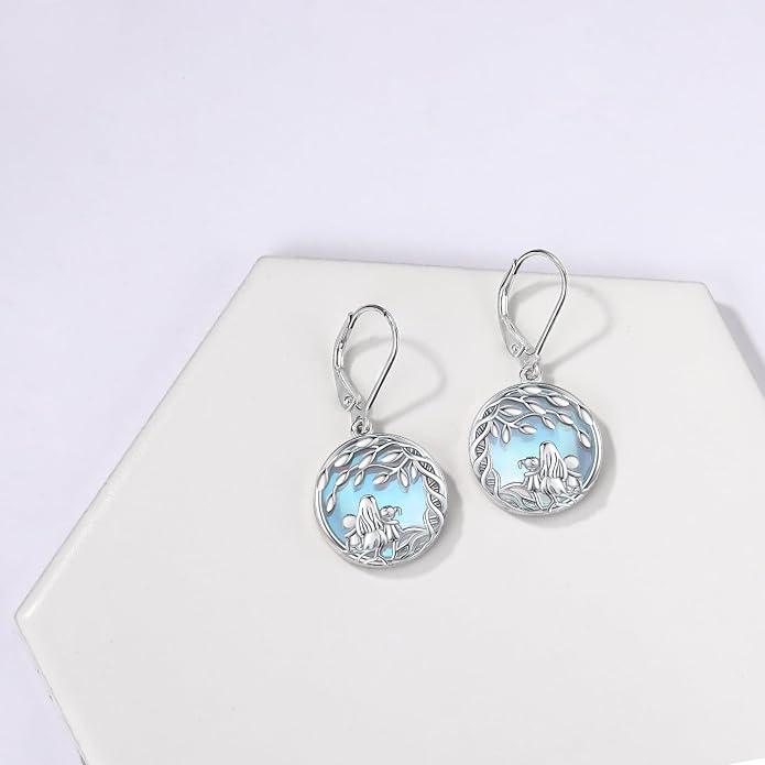 925 Sterling Silver Earrings Tree of Life/Cat/Animal/Turquoise/Moonstone Dangle Drop Earrings for Women Leverback Earring Hypoallergenic Jewelry Gifts