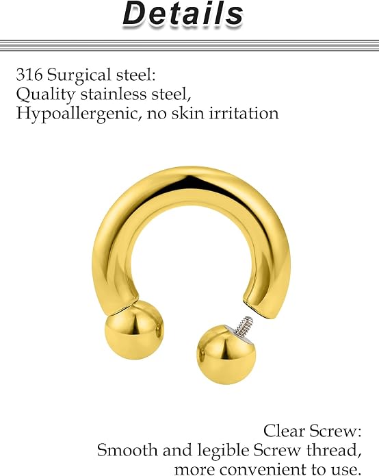 20G-00G Septum Rings Ear Gauges Earrings Stretching Kit 316L Surgical Steel Horseshoe Septum Pa Piercing Jewelry for Women 10mm 12mm 14mm 16mm