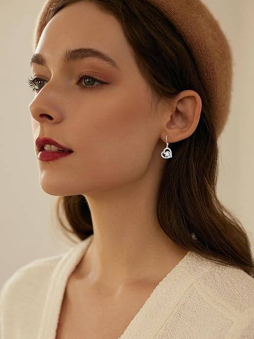 Midari Heart Dangle Earrings 925 Sterling Silver Leverback Drop Earrings Teacher Music Art Jewelry Gifts for Women Students Apple/Guitar/Palette/Note Design