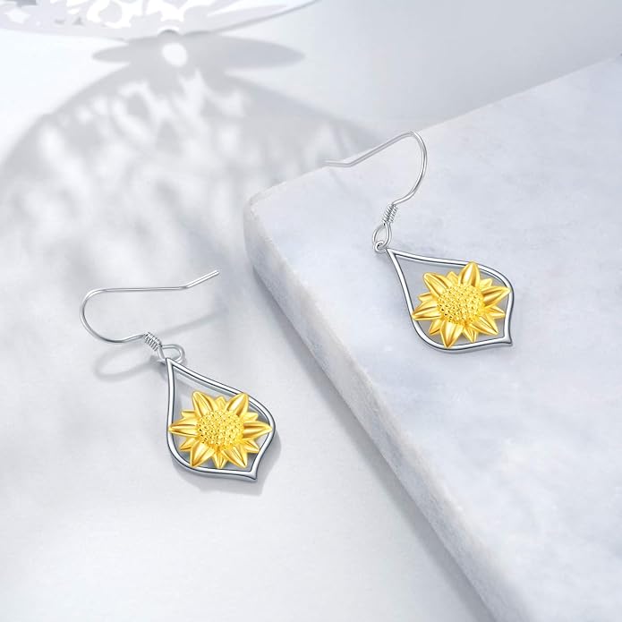 WINNICACA Sterling Silver Dangle Drop Earrings for Women Mom Flower Leverback Earrings Jewelry Christmas Anniversary Birthday Gifts
