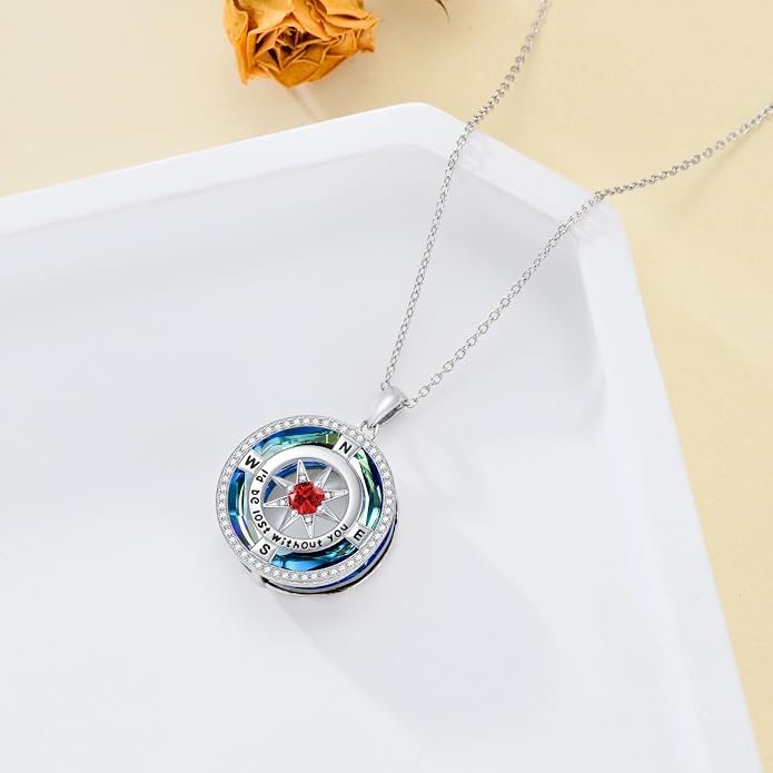 TOUPOP Necklace Gifts for Wife Compass Jewelry Women Anniversary Girlfriend Birthday Gift for Her Valentines I'd be Lost without You Sterling Silver Birthstone Necklaces