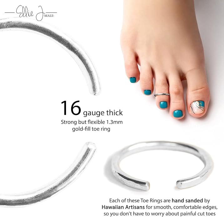 Ellie J Maui Toe Ring for Women– 14k Adjustable – Silver, Gold, or Rose Gold – Simple and Comfortable | 1.3 Hammered band Gold Filled ring, Rose Gold, Sterling Silver