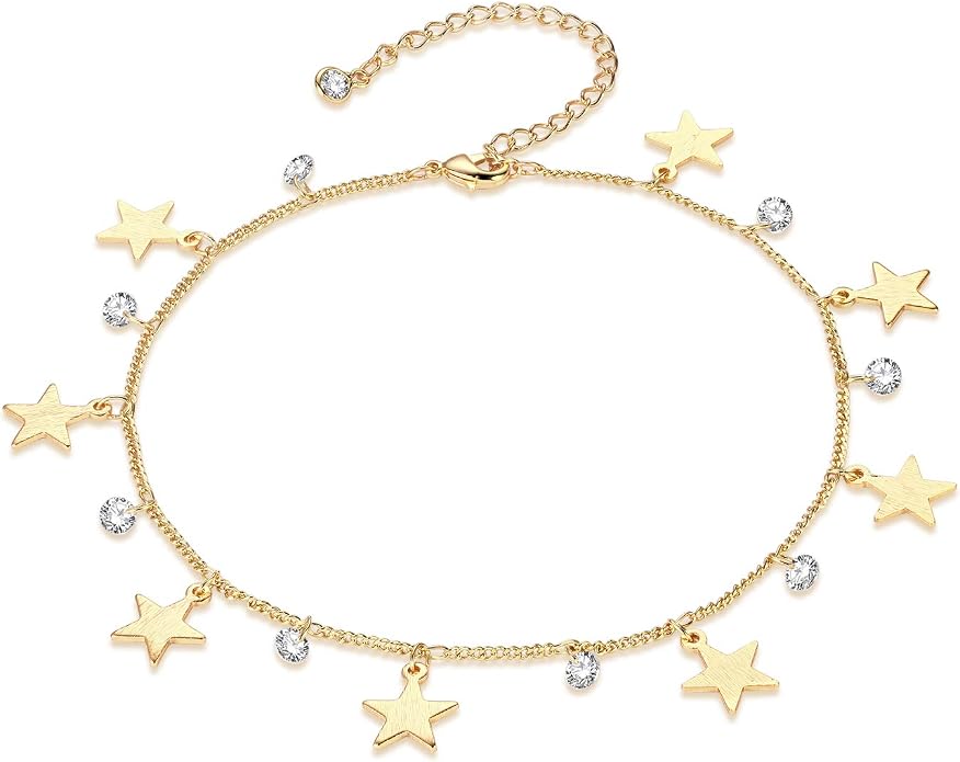 Dainty Gold Disc Chain Anklet for Women, 14K Gold Plated Sequin Foot Bracelet, 8.3"+2" Adjustable Delicate Flat Disc Link Ankle Bracelet, Minimalist Summer Beach Jewelry Gift for Her