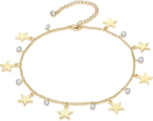 Dainty Gold Disc Chain Anklet for Women, 14K Gold Plated Sequin Foot Bracelet, 8.3"+2" Adjustable Delicate Flat Disc Link Ankle Bracelet, Minimalist Summer Beach Jewelry Gift for Her