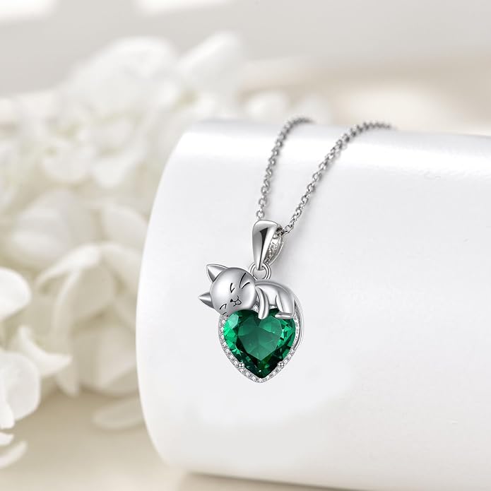 Cat Necklace Sterling Silver Cat Zircon Pendant Gothic Jewelry for Women Animal Lovers Gifts