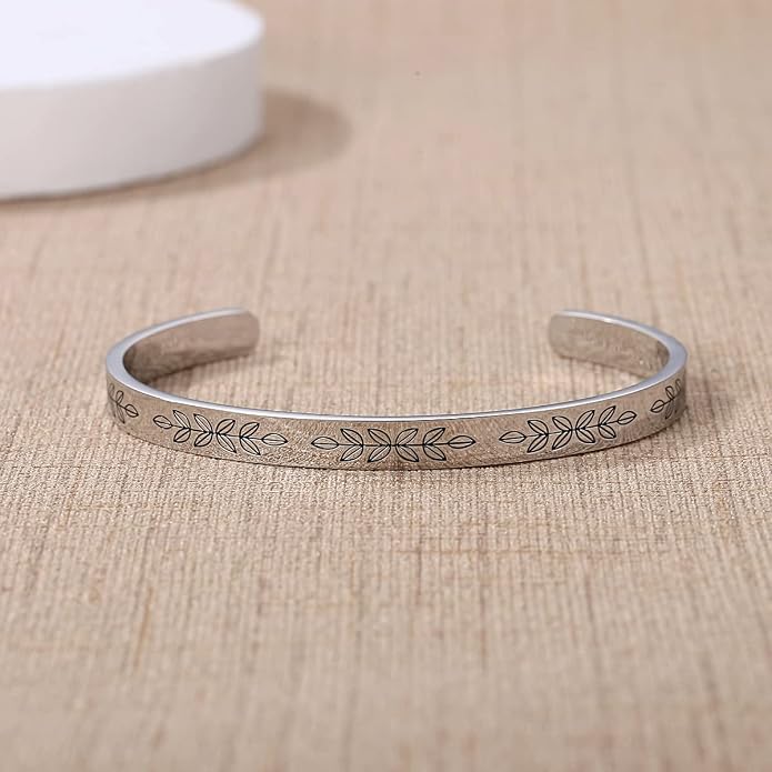 TONY & SANDY Inspirational Bracelets for Women Teen Girls Personalized Gifts for Daughter Granddaughter Mom Sister Friends Stainless Steel Engraved Cuff Birthday Easter Christmas